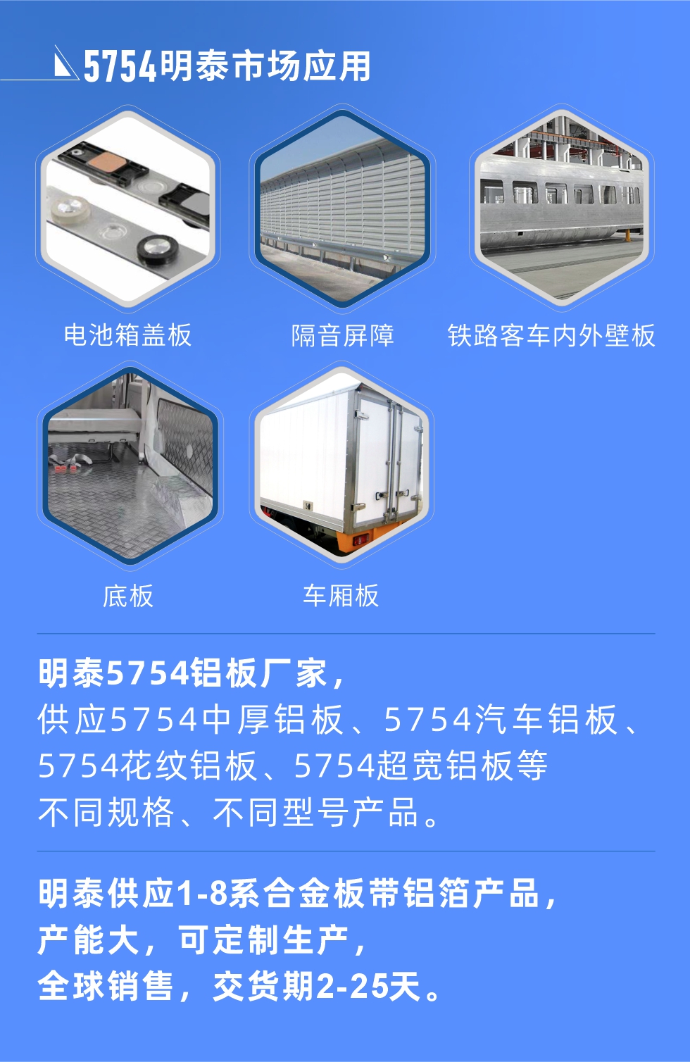 明泰5754鋁板優勢

　　1、可焊接性能強，焊接裂縫的傾向低，焊縫和基體金屬的強度高。

　　2、表面的氧化物較少，軋制板材的表面質量好，光滑無裂紋，無腐蝕斑點和硝鹽痕跡。

　　3、5754鋁板屬于中高強度的鋁合金，疲勞性能和耐腐蝕性能好。

　　4、可根據客戶需求定制不同厚度、不同版型的5754鋁板產品。

　　5754鋁板生產以及包裝要求
　　1、表面不允許有裂紋、腐蝕斑點和硝鹽痕跡。

　　2、表面上允許有深度不超過缺陷所在部位壁厚公稱尺寸8%的起皮、氣泡、表面粗超和局部機械損傷，但缺陷深度不能超過0.5mm,缺陷總面積不超過板材總面積的5%。

　　3、允許供貨方沿型材縱向打光至表面光滑。

　　4、其他要求：有需求方和供貨方自己擬定。

